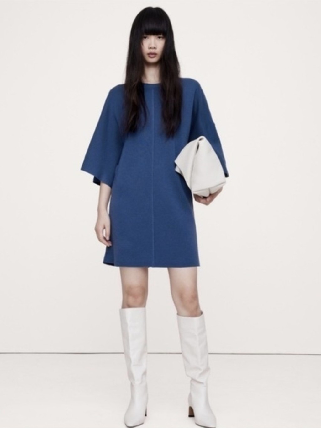 Banana Republic Merino Flutter Sleeve Mini Sweater Dress Blue Size S Petite $220